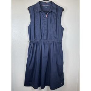 Tommy Hilfiger Midi Polo Dress Womens Large‎ Navy Blue Preppy Sleeveless Pleated